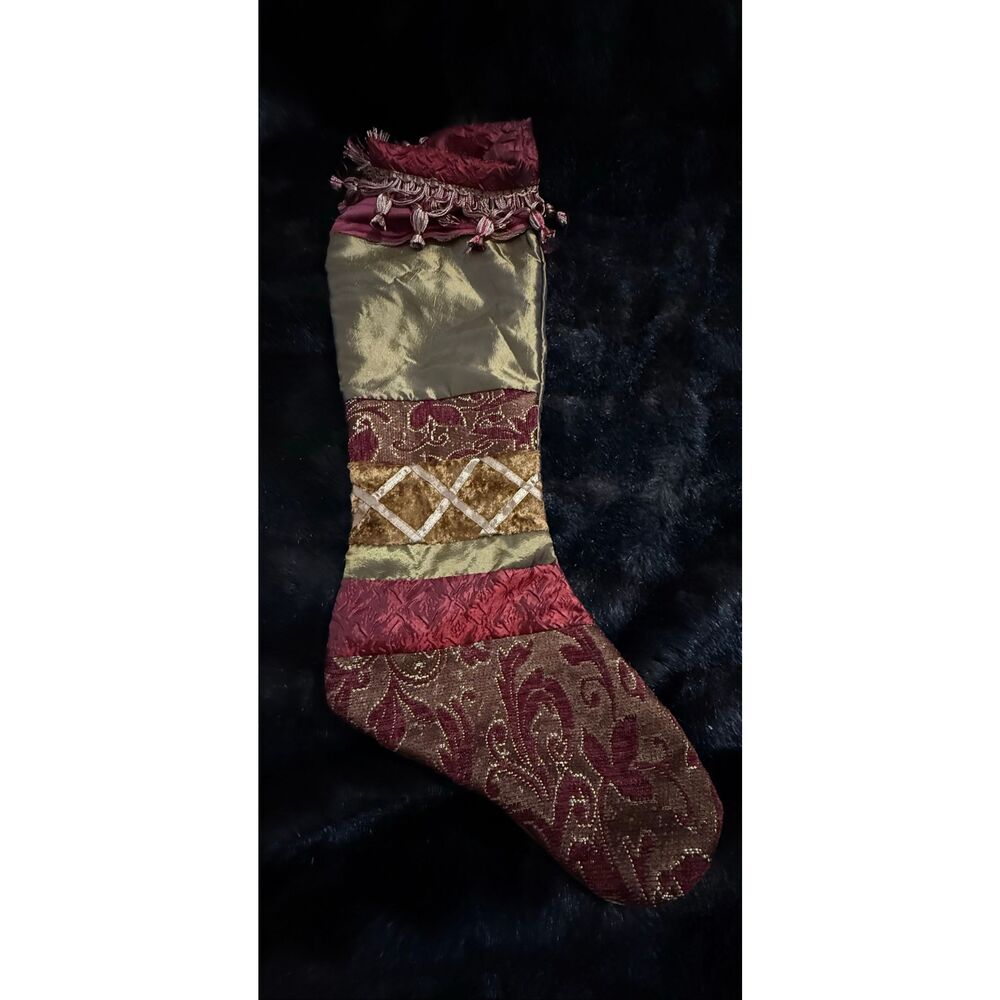 Serendipity Large Christmas Stocking Victorian Tapestry Style Burgundy Gold